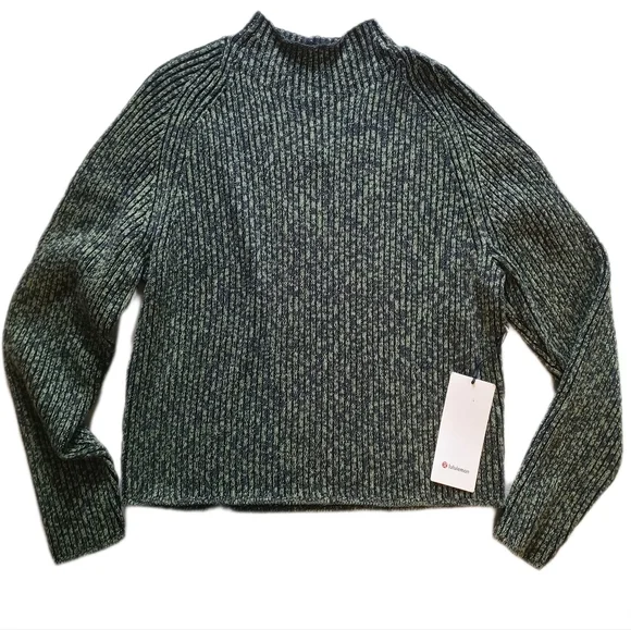 LULULEMON 🏷️NWT Cotton-Cashmere Blend Mock Sweater Green & Black Heather 16/XL